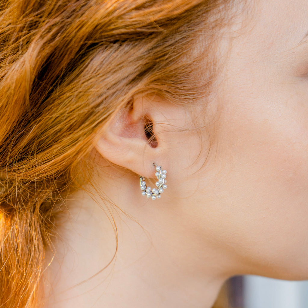 Bridal Pearl Hoop Earrings - Ornaments Co - 18K Gold Plated