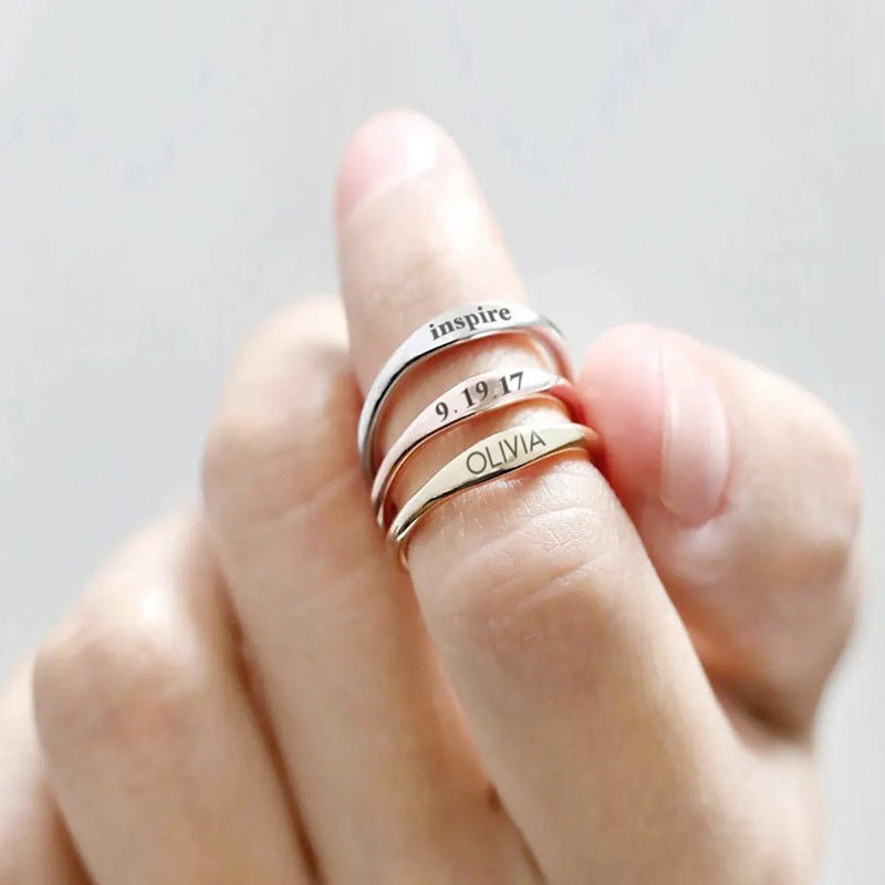 Gwen Thin Name Engraved Ring - Ornaments Co - Rose Gold