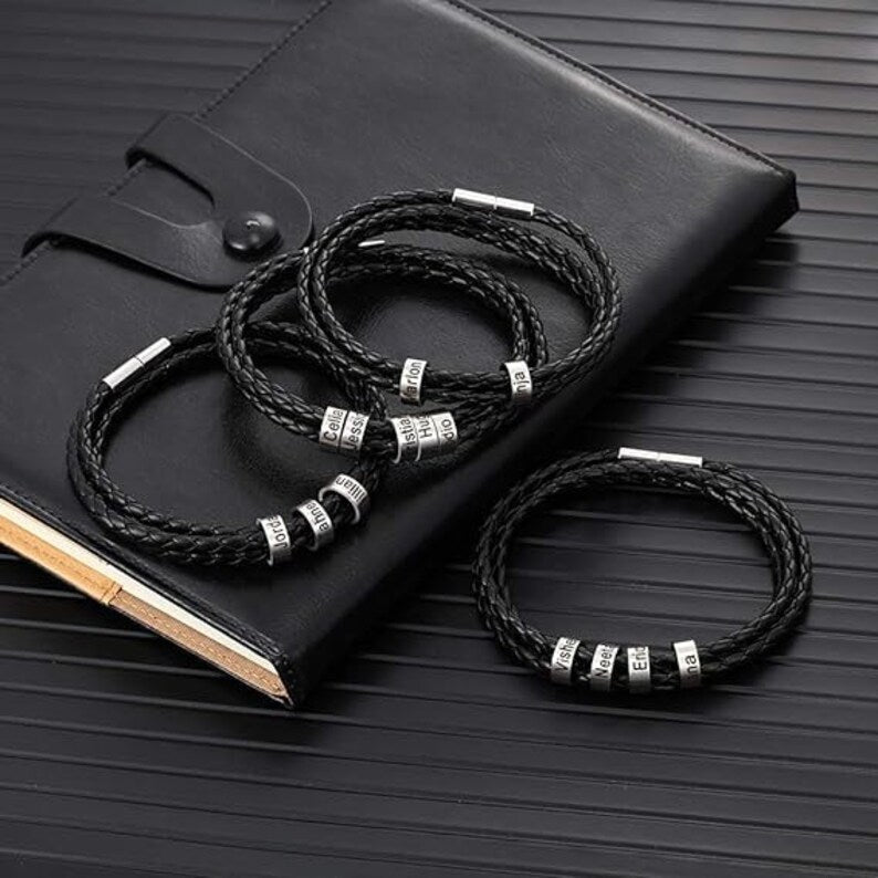Men Personalized Braided Leather Bracelet - Ornaments Co - Silver