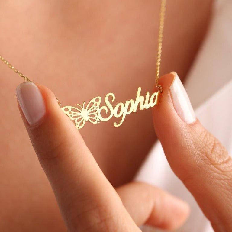 Personalized Butterfly Name Necklace For Women - Ornaments Co - 18K Gold Plated