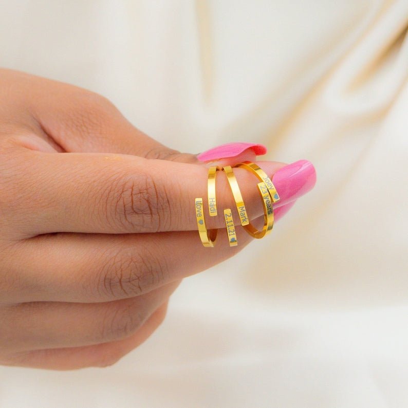 Personalized Engraved Open Couple Ring - Ornaments Co - Rose Gold