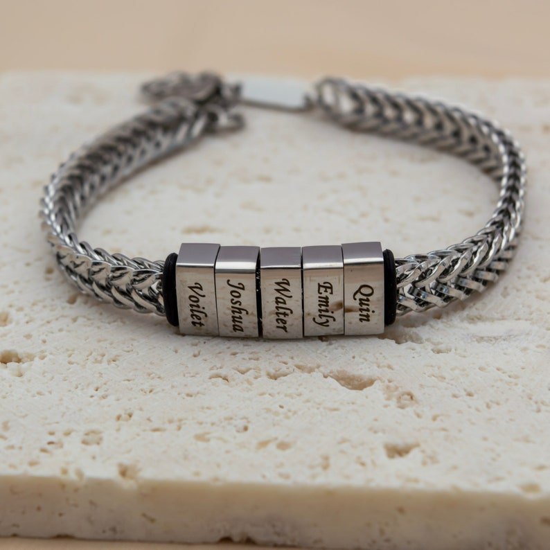 Personalized Men Name Engraved Beads Bracelet - Ornaments Co - Silver
