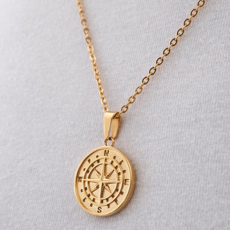 Waterproof Men's Compass North Star Necklace - Ornaments Co - Gold